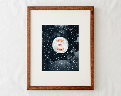 8x10 all is bright moon art print illustration in natural wood frame