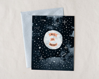 All is bright illustrated holiday greeting card with envelope