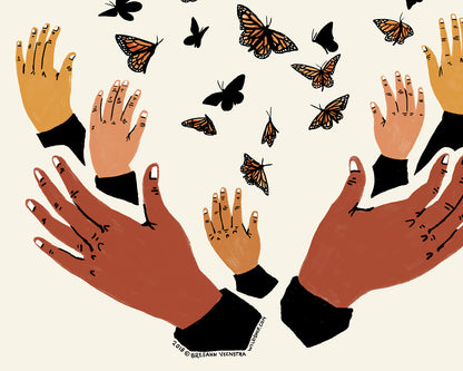 close-up detail of families belong together artwork