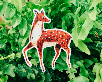 cute deer vinyl animal sticker art by wildship studio against a plant background