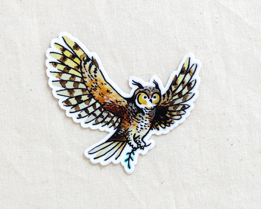 cute owl vinyl animal sticker by wildship studio