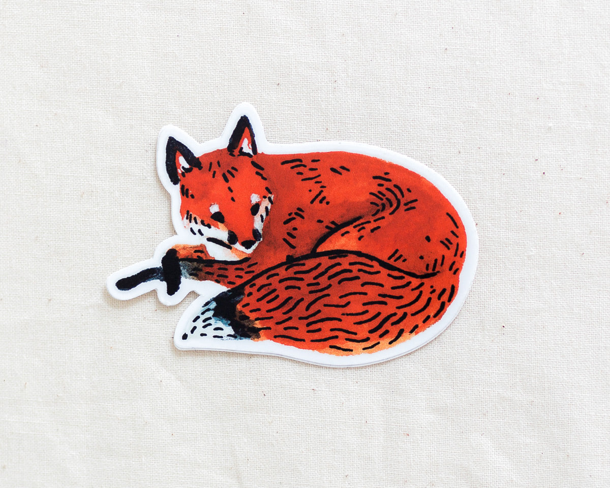 a cute red fox vinyl sticker by wildship studio