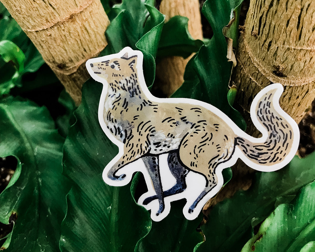 cute running wolf vinyl animal sticker art by wildship studioagainst plants