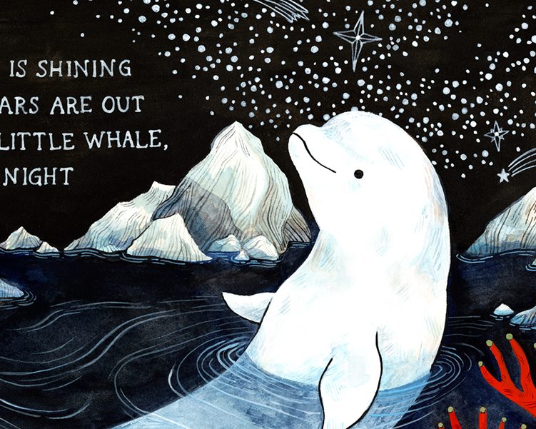 detail of baby beluga white whale nursery art print