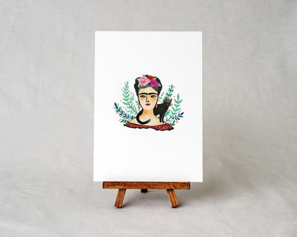 5x7 frida kahlo art print illustration displayed on a small easel