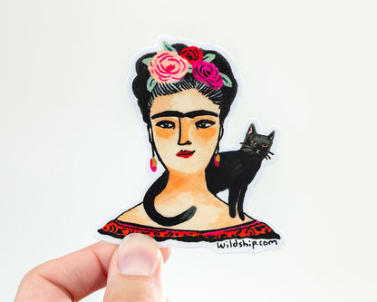 hand holding frida kahlo sticker by wildship studio