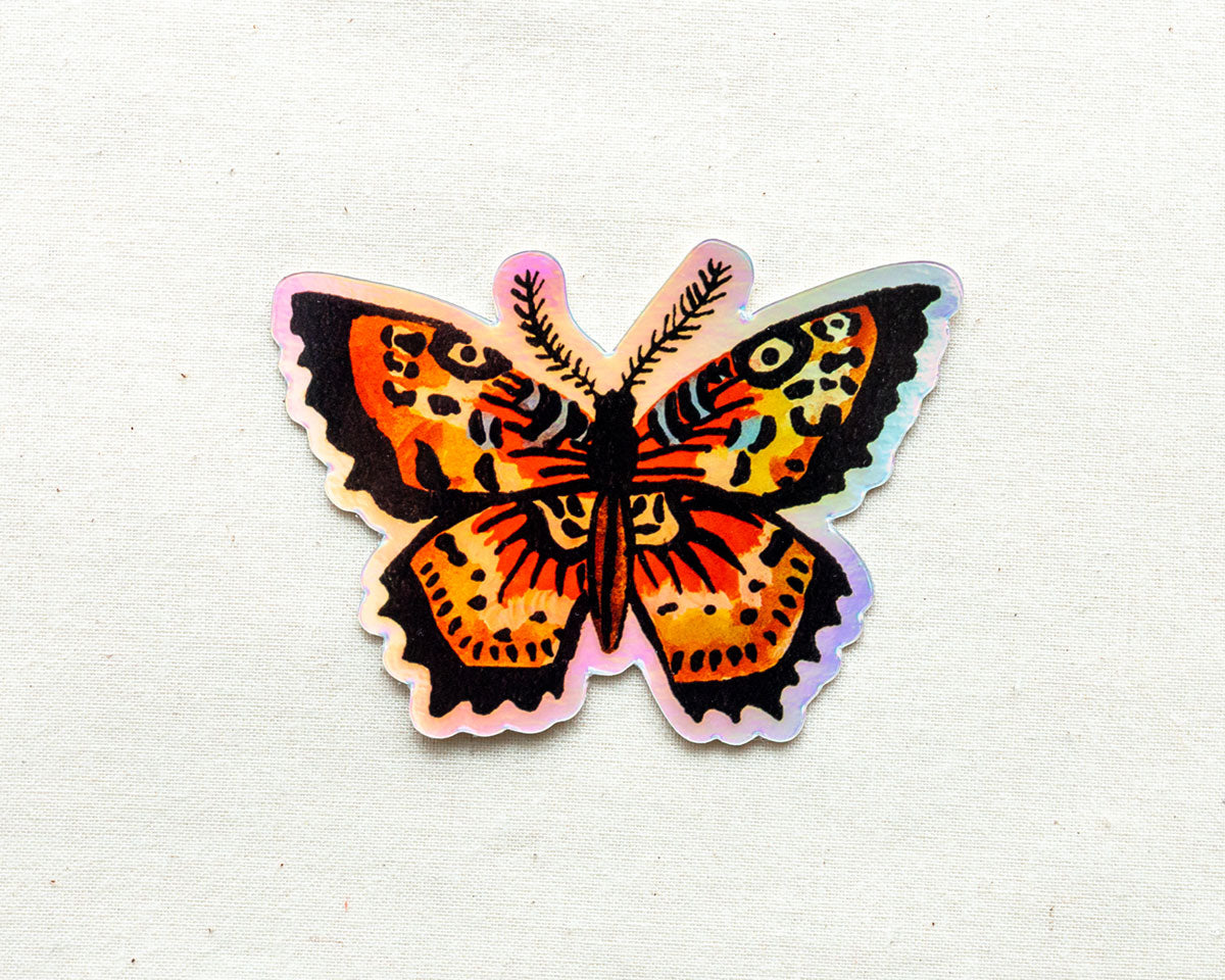 rainbow holographic butterfly vinyl animal sticker by wildship studio