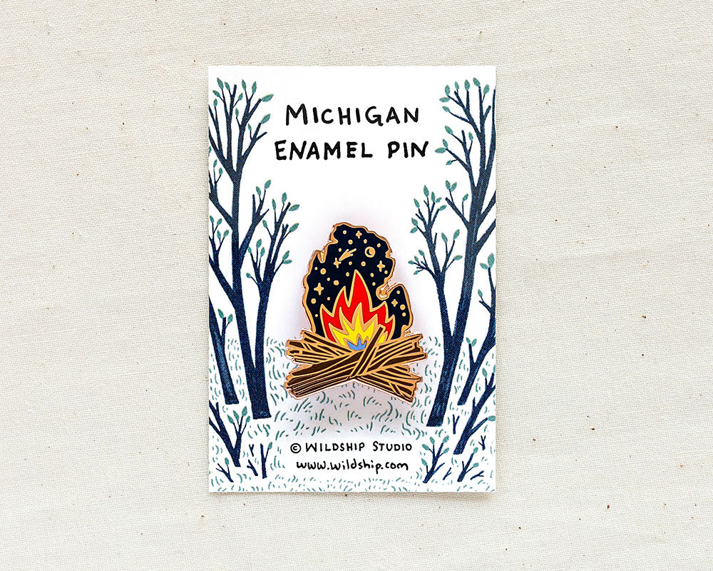 michigan enamel pin in packaging by wildship studio