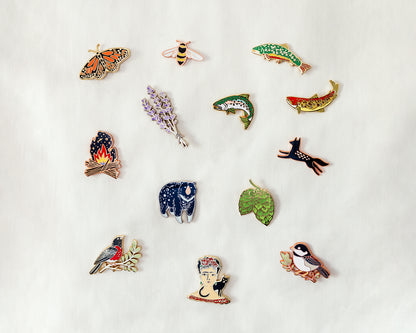 plant and animal nature enamel pins by wildship studio