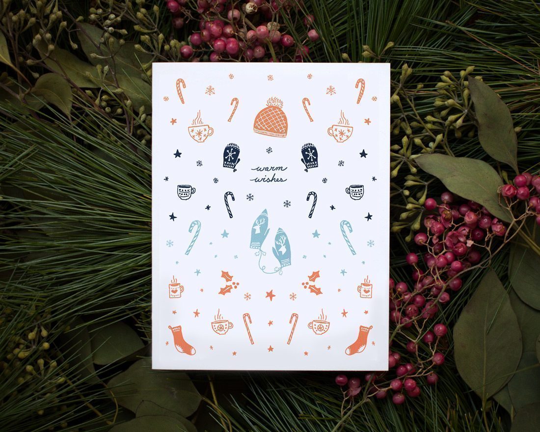 warm wishes illustrated holiday greeting card styled on greenery