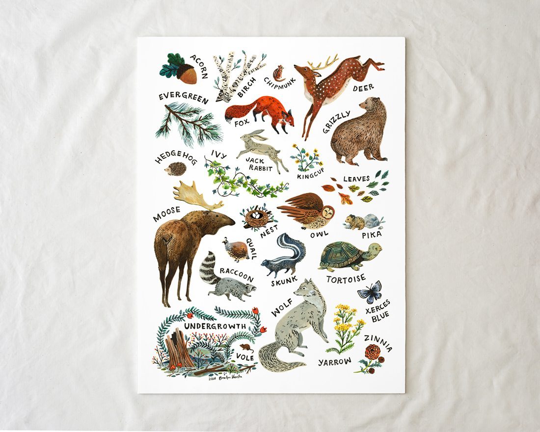 Woodland Alphabet Art Poster by Wildship Studio